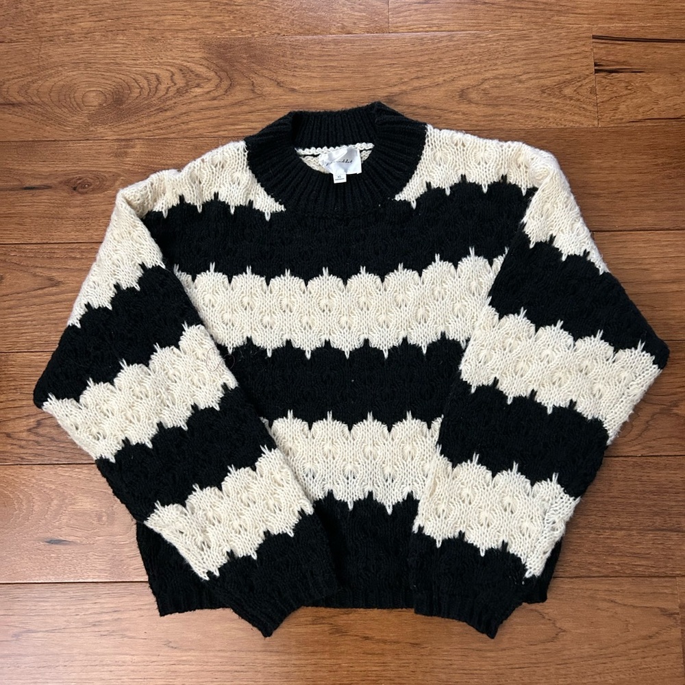 Elegant Line and Dot Black and Cream Striped Women's Sweater